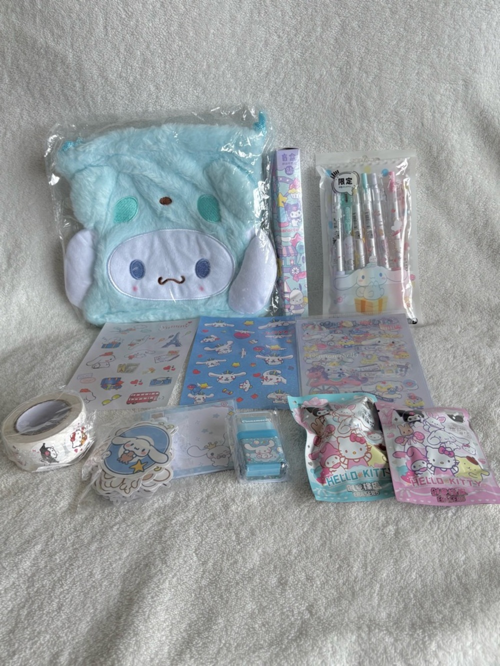 Cinnamoroll Bundle #3B - Drawstring Bag Pouch, Stickers, Erasers, Pens & More